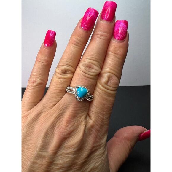 Chuck Clemency Sleeping Beauty turquoise ring in platinum over 925 silver size 8 - Picture 4 of 11